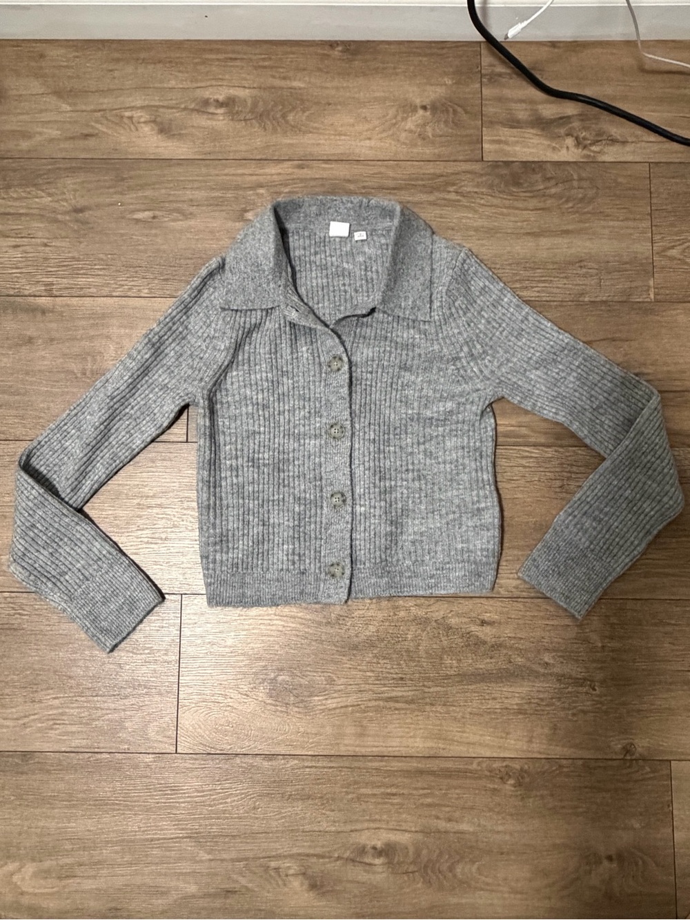 GAP Gray Fitted Button-Front Ribbed Collared Cardigan Sweater - Picture 8 of 8